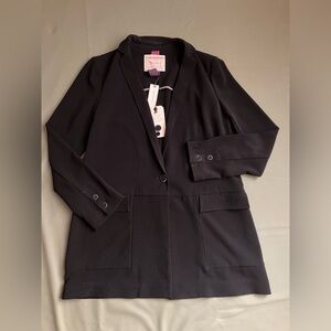 NWT Cartonnier Anthropologie Black Knit Longline Blazer Jacket Medium M
